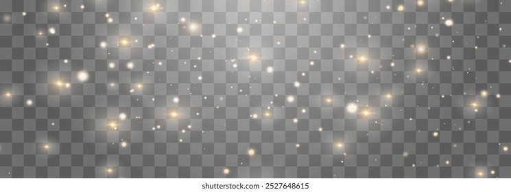 Magical light dust, dusty shine. Flying particles of light. Christmas light effect. Sparkling particles of fairy dust glow in transparent background. Vector illustration on png.