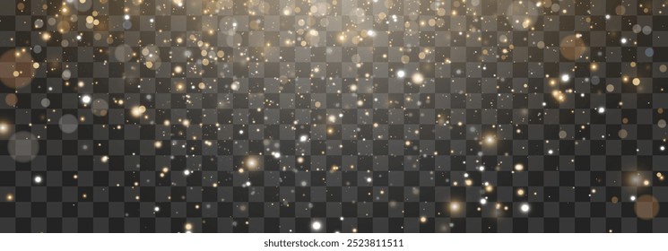 Magical light dust with a soft glow. Floating particles of light. A Christmas light effect with sparkling fairy dust shining on a transparent background. Vector illustration in PNG format
