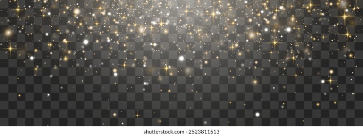 Magischer leichter Staub mit einem sanften Glanz. Schwebende Lichtteilchen. Ein weihnachtlicher Lichteffekt mit funkelndem Feenstaub auf transparentem Hintergrund. Vektorgrafik im PNG-Format