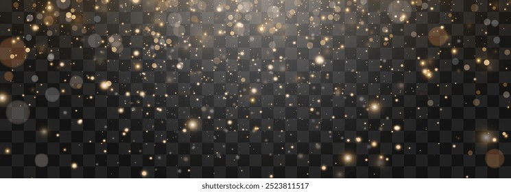 Poeira de luz mágica com um brilho suave. Partículas flutuantes de luz. Um efeito de luz de Natal com cintilante pó de fadas brilhando em um fundo transparente. Ilustração vetorial no formato PNG
