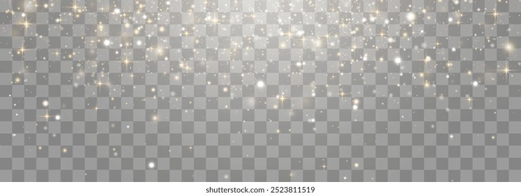 Magical light dust with a soft glow. Floating particles of light. A Christmas light effect with sparkling fairy dust shining on a transparent background. Vector illustration in PNG format
