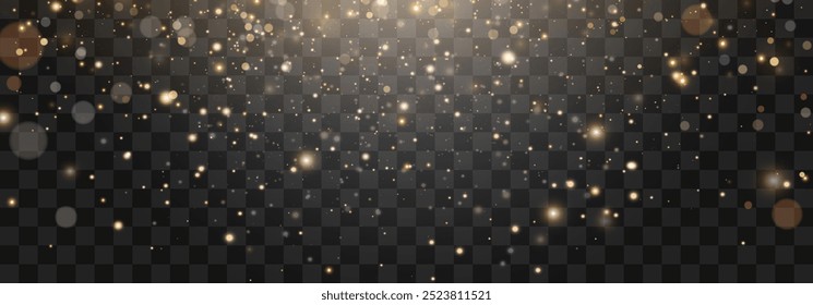 Magical light dust with a soft glow. Floating particles of light. A Christmas light effect with sparkling fairy dust shining on a transparent background. Vector illustration in PNG format