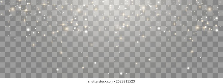 Magical light dust with a soft glow. Floating particles of light. A Christmas light effect with sparkling fairy dust shining on a transparent background. Vector illustration in PNG format