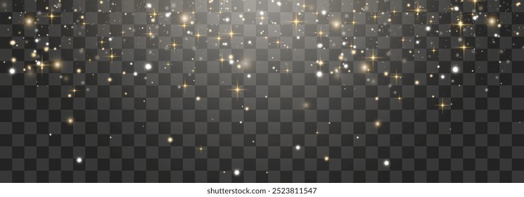 Magical light dust with a soft glow. Floating particles of light. A Christmas light effect with sparkling fairy dust shining on a transparent background. Vector illustration in PNG format