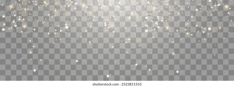 Magical light dust with a soft glow. Floating particles of light. A Christmas light effect with sparkling fairy dust shining on a transparent background. Vector illustration in PNG format