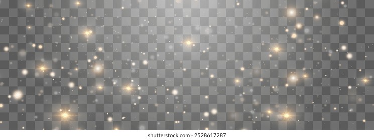 Magical light dust with a soft glow. Floating particles of light. A Christmas light effect with sparkling fairy dust shining on a transparent background. Vector illustration in PNG format