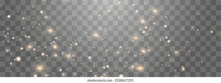 Magical light dust with a soft glow. Floating particles of light. A Christmas light effect with sparkling fairy dust shining on a transparent background. Vector illustration in PNG format