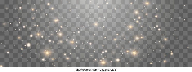 Magical light dust with a soft glow. Floating particles of light. A Christmas light effect with sparkling fairy dust shining on a transparent background. Vector illustration in PNG format