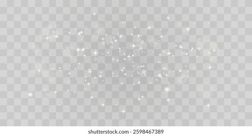 Magical light dust with a soft glow. Floating particles of light. A Christmas light effect with sparkling fairy dust shining on a transparent background. Vector illustration in png format