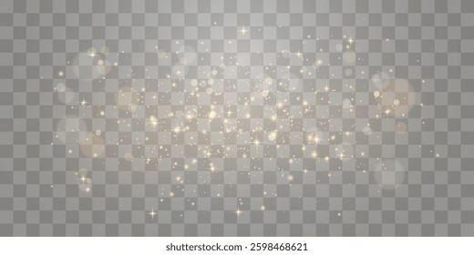 Magical light dust with a soft glow. Floating particles of light. A Christmas light effect with sparkling fairy dust shining on a transparent background. Vector illustration in PNG format
