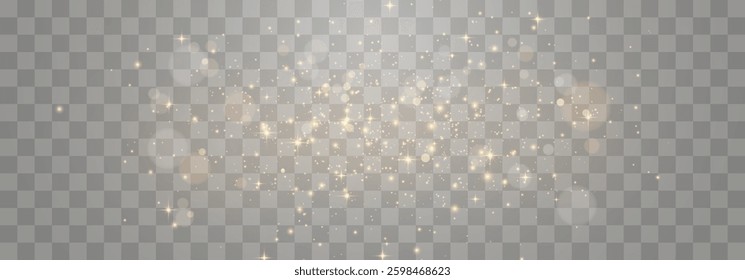 Magical light dust with a soft glow. Floating particles of light. A Christmas light effect with sparkling fairy dust shining on a transparent background. Vector illustration in PNG format