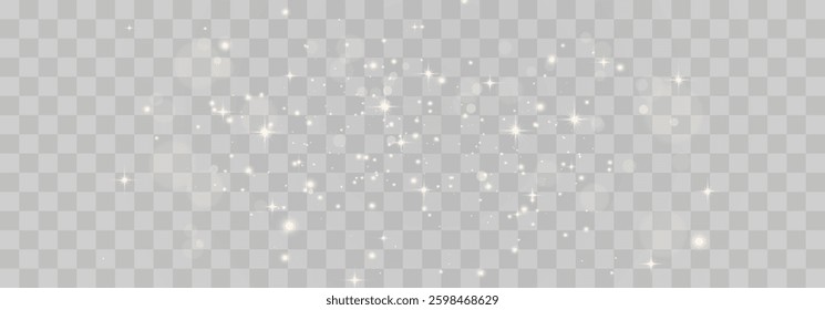 Magical light dust with a soft glow. Floating particles of light. A Christmas light effect with sparkling fairy dust shining on a transparent background. Vector illustration in PNG format