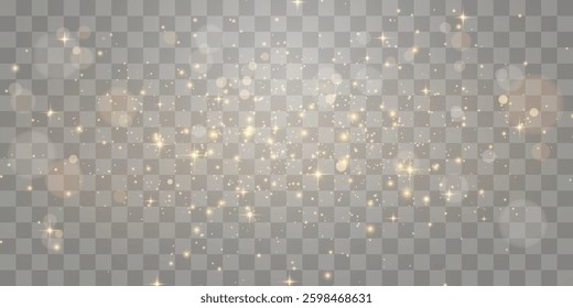 Magical light dust with a soft glow. Floating particles of light. A Christmas light effect with sparkling fairy dust shining on a transparent background. Vector illustration in PNG format