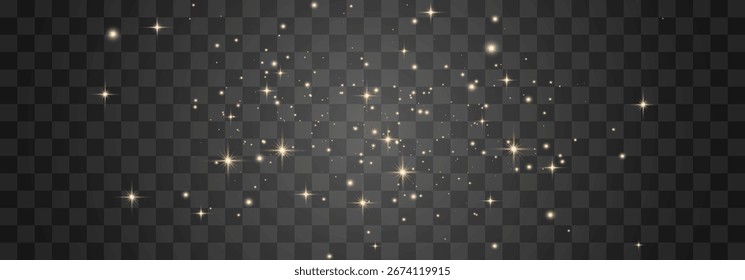 Polvo ligero mágico con un resplandor suave. Partículas flotantes de luz. Un efecto de luz de Navidades con polvo de hadas brillantes que brillan sobre un fondo transparente. Ilustración vectorial en formato PNG