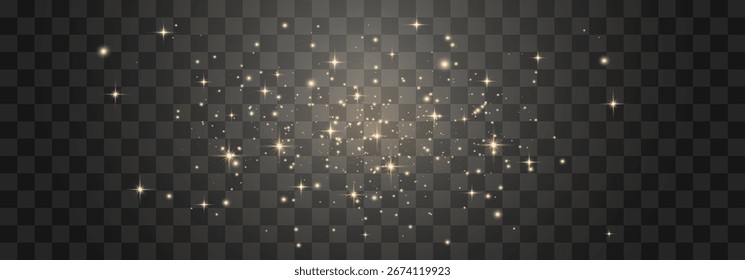 Magical light dust with a soft glow. Floating particles of light. A Christmas light effect with sparkling fairy dust shining on a transparent background. Vector illustration in PNG format