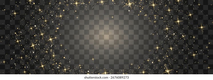 Polvo ligero mágico con un resplandor suave. Partículas flotantes de luz. Navidades efecto de luz con polvo de hadas brillantes que brillan sobre un fondo transparente. Ilustración vectorial en formato PNG