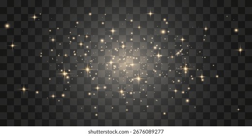 Magischer leichter Staub mit einem sanften Glanz. Schwebende Lichtteilchen. Weihnachtslichteffekt mit funkelndem Feenstaub auf transparentem Hintergrund. Vektorgrafik im PNG-Format