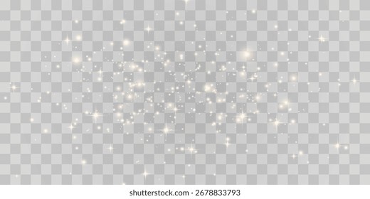 Magischer leichter Staub mit einem sanften Glanz. Schwebende Lichtteilchen. Weihnachtslichteffekt mit funkelndem Feenstaub auf transparentem Hintergrund. Vektorsymbol