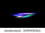 Magical light rays and prismatic effects on black background. Vector design overlay with rainbow colors and iridescent textures resembling diamonds and crystals.