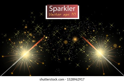 Magical light. Sparkler. Candle sparkling on the background. Realistic vector light effect. Winter, seasonal christmas decoration illustration.
