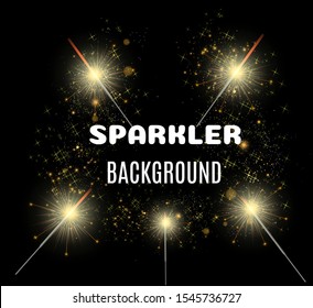 Magical light. Sparkler. Candle sparkling on the background. Realistic vector light effect. Winter, seasonal christmas decoration illustration.