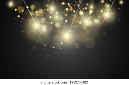 Magical light. Sparkler. Candle sparkling on the background. Realistic vector light effect. Winter, seasonal christmas decoration illustration.	