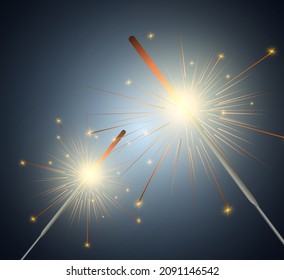 Magical light. Sparkler. Candle sparkling on the background. Realistic vector light effect. Winter, seasonal christmas decoration illustration.	
