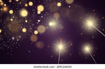 Magical light. Sparkler. Candle sparkling on the background. Realistic vector light effect. Winter, seasonal christmas decoration illustration.	
