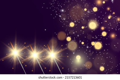 Magical light. Sparkler. Candle sparkling on the background. Realistic vector light effect. Winter, seasonal christmas decoration illustration.