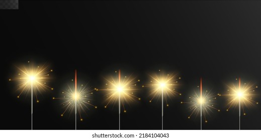 Magical light. Sparkler. Candle sparkling on the background. Realistic vector light effect. Winter, seasonal christmas decoration illustration.