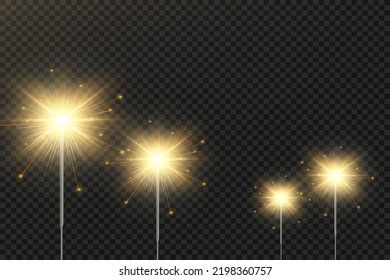 Magical light. Sparkler. Candle sparkling on the background. Realistic vector light effect. Winter, seasonal christmas decoration illustration.	