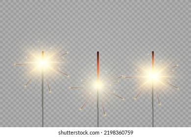 Magical light. Sparkler. Candle sparkling on the background. Realistic vector light effect. Winter, seasonal christmas decoration illustration.	