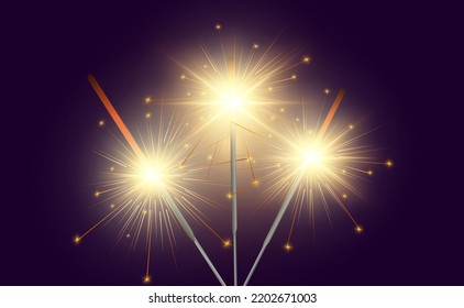 Magical light. Sparkler. Candle sparkling on the background. Realistic vector light effect. Winter, seasonal christmas decoration illustration.	
