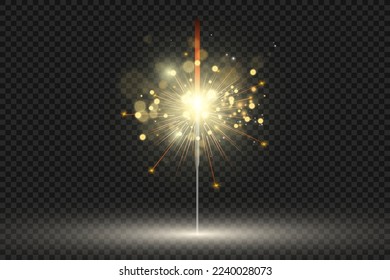 	
Magical light. Sparkler. Candle sparkling on the background. Realistic vector light effect. Winter, seasonal christmas decoration illustration.
