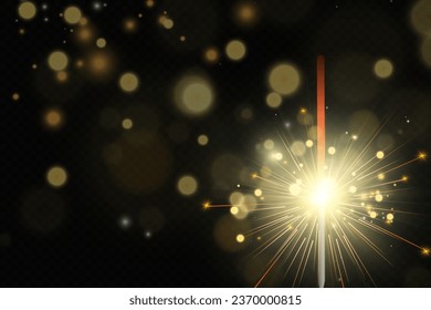 Magical light. Sparkler. Candle sparkling on the background. Realistic vector light effect. Winter, seasonal christmas decoration illustration.	