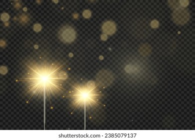 Magical light. Sparkler. Candle sparkling on the background. Realistic vector light effect. Winter, seasonal christmas decoration illustration.	
