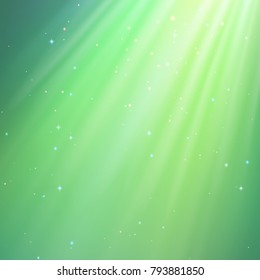 Magical lighting. Green. Rays of light underwater. The background is mystical. Vector illustration