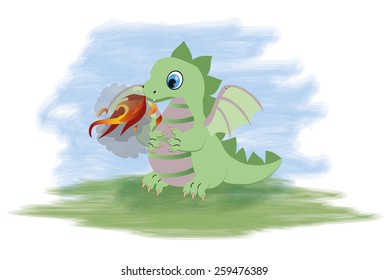 Magical little dragon, vector illustration