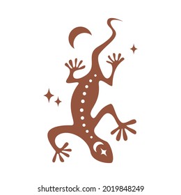 Magical lizard silhouette with moon, star in minimal boho style isolated on white background. Celestial vector flat illustration. Mystical design for tattoo, card, web stories