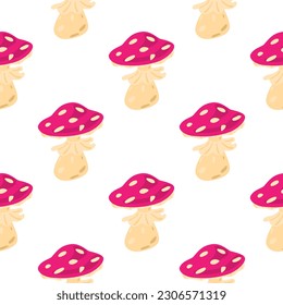 Magical magic fly agaric seamless pattern. Creative mushrooms silhouettes wallpaper. For fabric design, textile print, wrapping paper, cover. Vector illustration