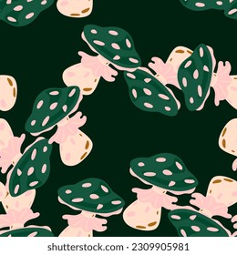 Magical magic fly agaric seamless pattern. Creative mushrooms silhouettes wallpaper. For fabric design, textile print, wrapping paper, cover. Vector illustration