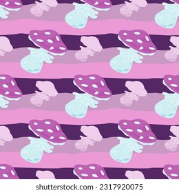Magical magic fly agaric seamless pattern. Creative mushrooms silhouettes wallpaper. For fabric design, textile print, wrapping paper, cover. Vector illustration