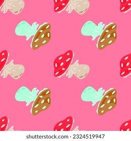 Magical magic fly agaric seamless pattern. Creative mushrooms silhouettes wallpaper. For fabric design, textile print, wrapping paper, cover. Vector illustration