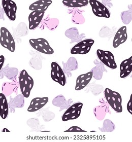 Magical mágica mosca agaric patrón sin fisuras. Papel pintado de siluetas creativas para hongos. Para el diseño de tejidos, impresión textil, papel de envoltura, cubierta. Ilustración del vector