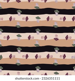 Magical magic fly agaric seamless pattern. Creative mushrooms silhouettes wallpaper. For fabric design, textile print, wrapping paper, cover. Vector illustration