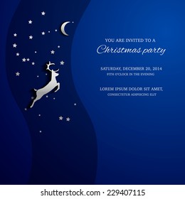 Magical Merry Christmas card with a deer at night decorative symbol for design invitation.