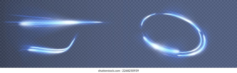 Magical movement of the light line light energy curve effect. Futuristic light effect. Glowing shiny abstract curved lines. Vector png light effect.