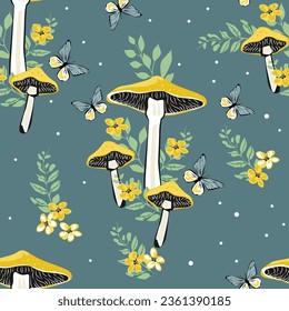 Magical Mushroom Seamless Vector Pattern print fabric 
