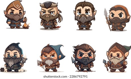 Magical and mystical dwarf vector for illustration. Vector bundle of kids dwarf