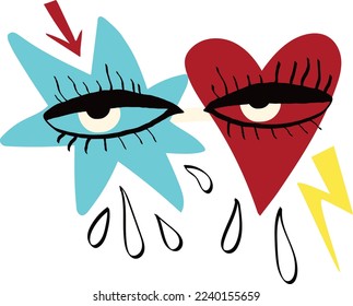 The magical mystical spiritualistic symbol of the Freaky bizarre eyes in retro glasses. Vector illustration in a modern doodle style